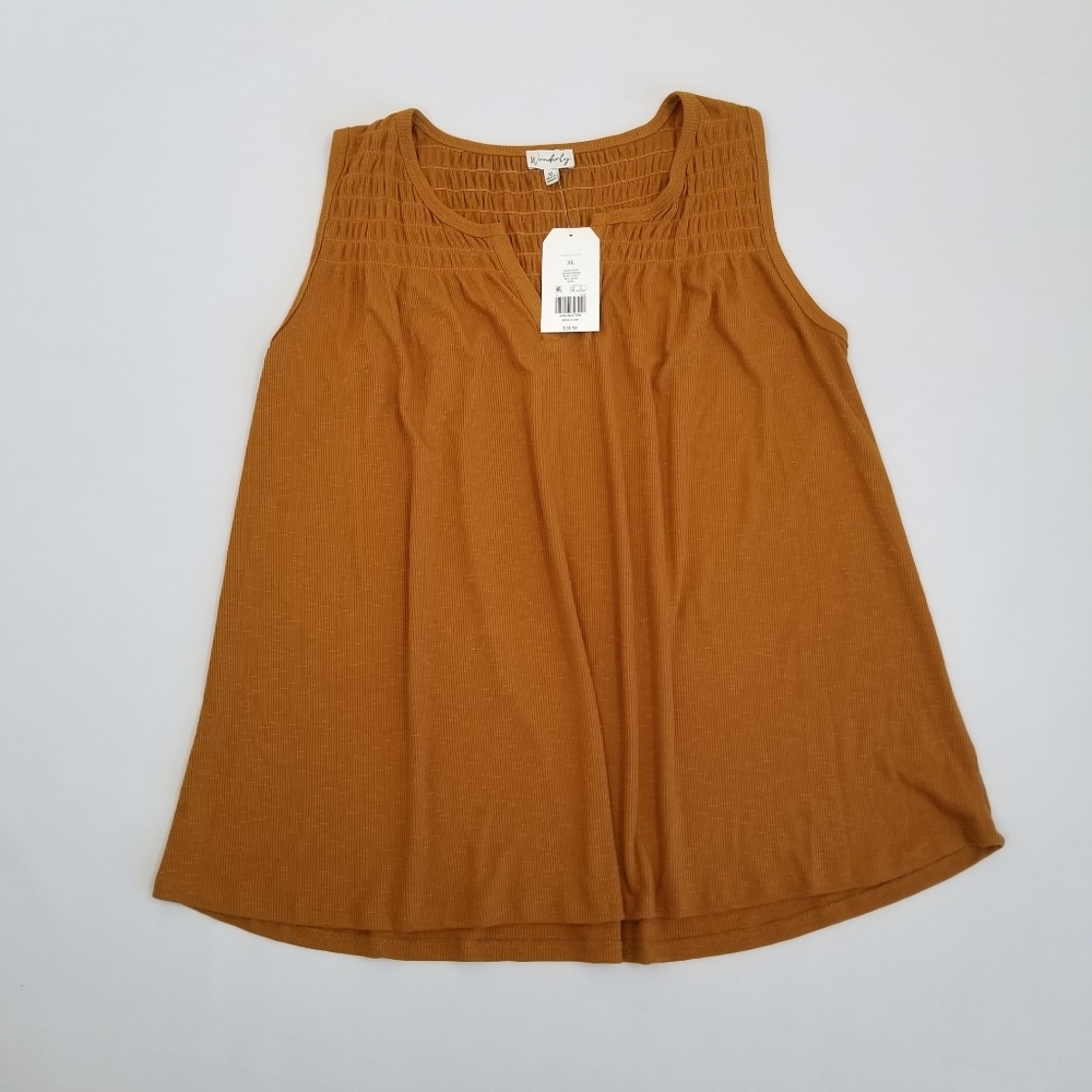 Wonderly Sleeveless Smocked Yoke Knit Tank Top XL NWT - Picture 2 of 7